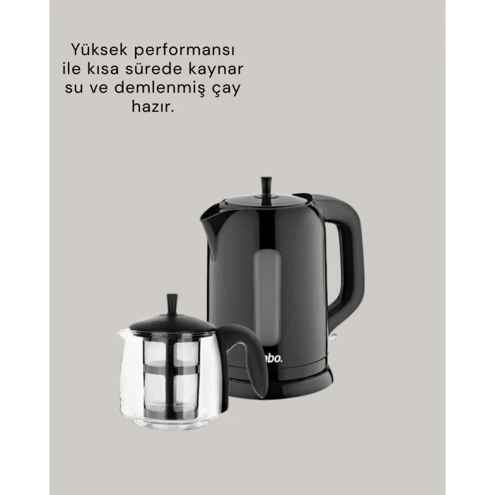 0,9 L Cam Demlik ve 1,7 L Su Haznesi ile Çay Keyfi