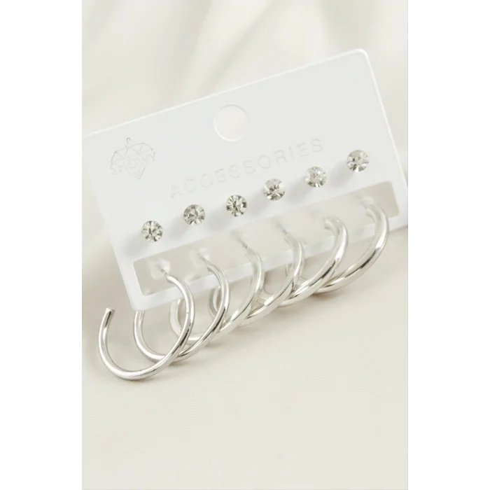 12 Adet Ezme Boru Taşlı Halka Küpe