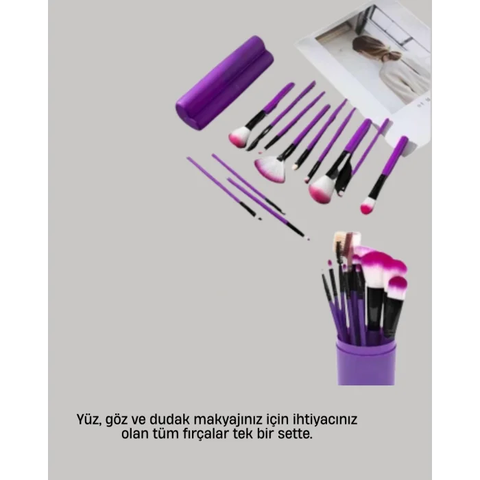 12’li Makyaj Fırça Seti Fondöten Allık Far Karıştırma İçin Tam Uyumlu