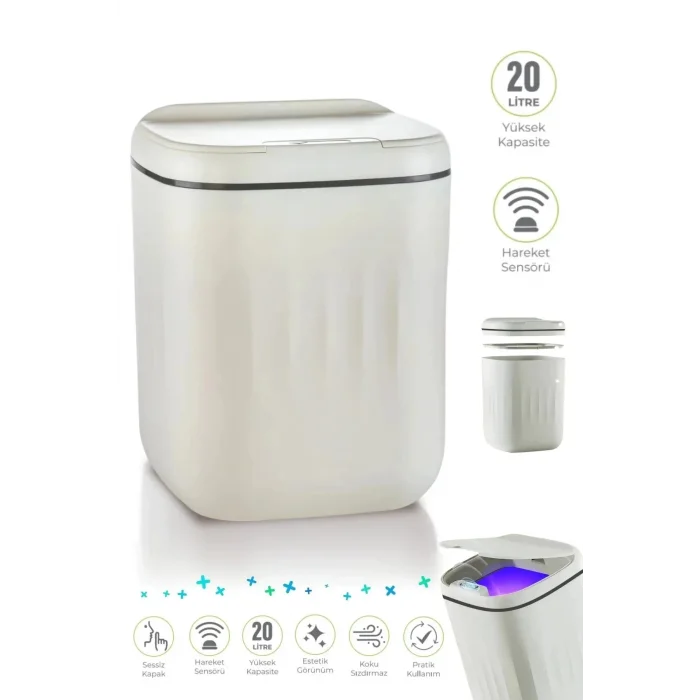 20 Lt Sensörlü Çöp Kovası – Akıllı Antibakteriyel Pilli Otomatik Kapaklı 4 Kalem Pil Dahil