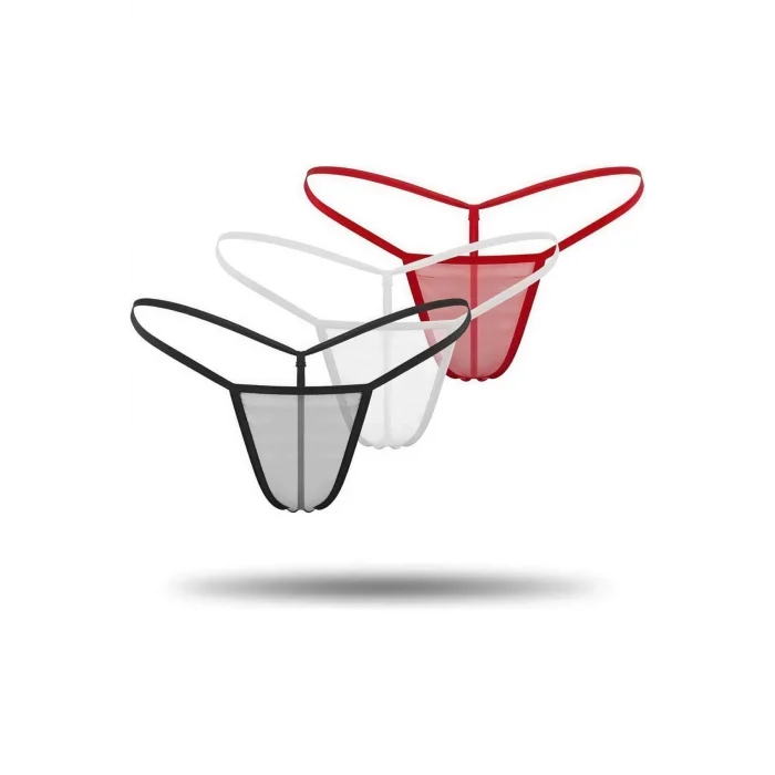 3lü Renkli Transparan Tül String Tanga TM0369