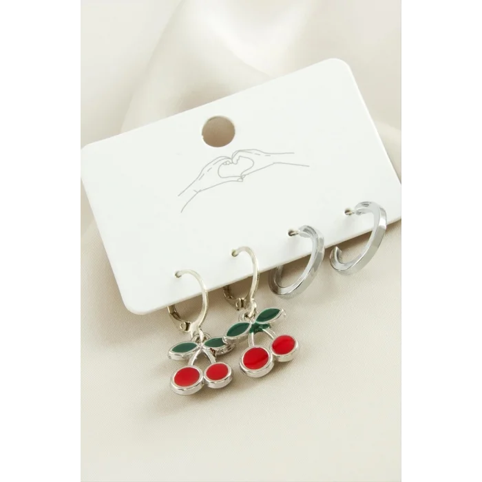 4 Adet Kiraz Mineli Halka Küpe