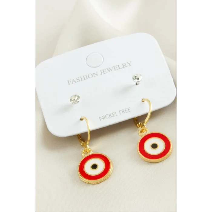 4 Adet Nazar Taşlı Mineli Halka Küpe