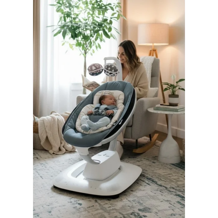 4moms Mamaroo 5.0 Elektrikli Ana Kucağı - Slate Blue + Yenidoğan Destek Pedi