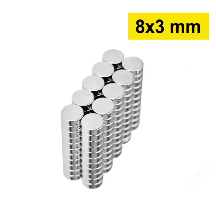 BUĞZ 5 Adet 8x3mm Yuvarlak Neodyum Mıknatıs Güçlü Nikel Kaplamalı Kaliteli Dayanıklı Magnet