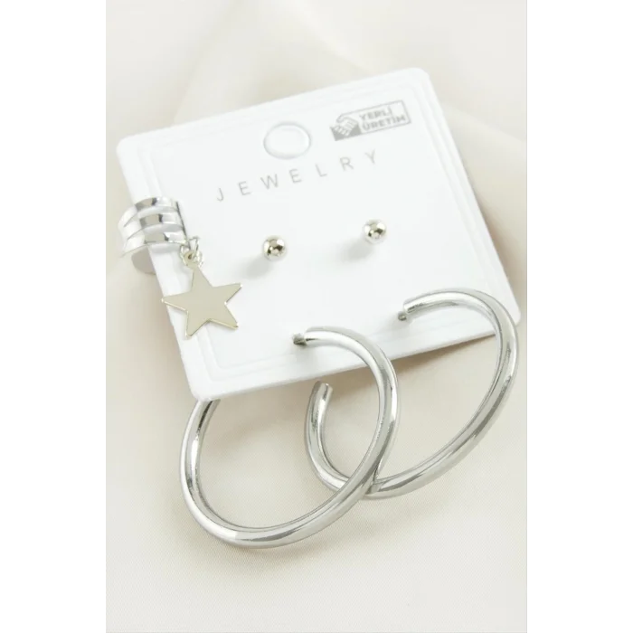 5 Adet Yıldız Boru Halka Küpe 3,5 cm