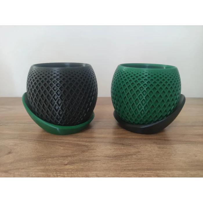 3D Tasarım İkiz dekoratif vazolar 10 cm 2 adet Yeşil ve Siyah