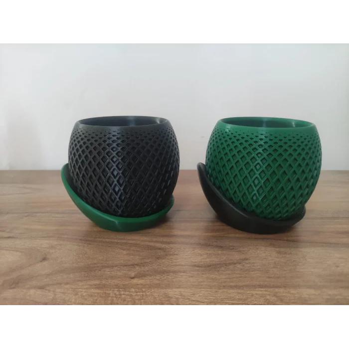 3D Tasarım İkiz dekoratif vazolar 10 cm 2 adet Yeşil ve Siyah