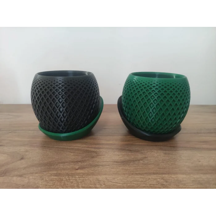 3D Tasarım İkiz dekoratif vazolar 10 cm 2 adet Yeşil ve Siyah