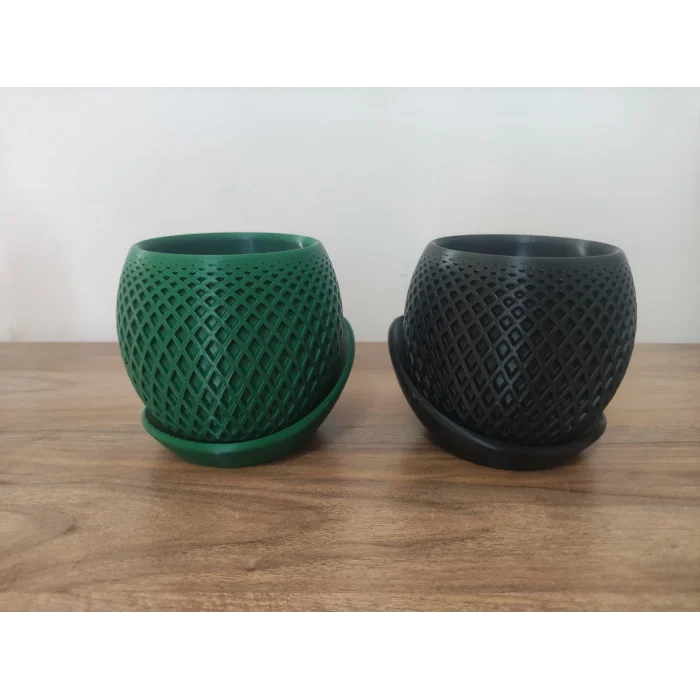 3D Tasarım İkiz dekoratif vazolar 10 cm 2 adet Yeşil ve Siyah