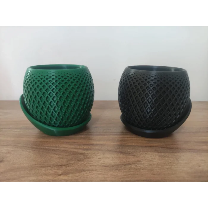 3D Tasarım İkiz dekoratif vazolar 10 cm 2 adet Yeşil ve Siyah