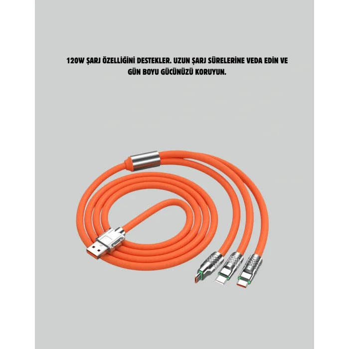BUĞZ 120 W Hızlı Çözüm Sunan 3ü 1 USB Şarj Kablosu– Sağlam Gövde - Lisinya