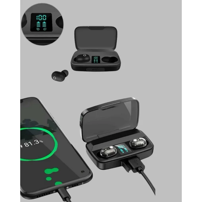 BUĞZ 1800 mAh Güçlü Şarj Kutusu ile Bluetooth Kulaklık Seti