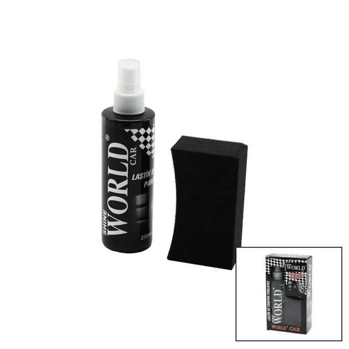 BUĞZ Shıne World Car  Lastik - Tampon  Parlatıcı Sprey Seti  Plastik Şişe   250ml ± %10 Parlatma Süngeri Bx40