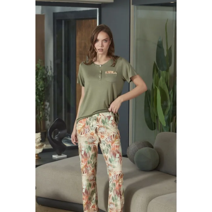 Aqua 26593 Kadın Desenli Kısa Kol Pijama Takımı