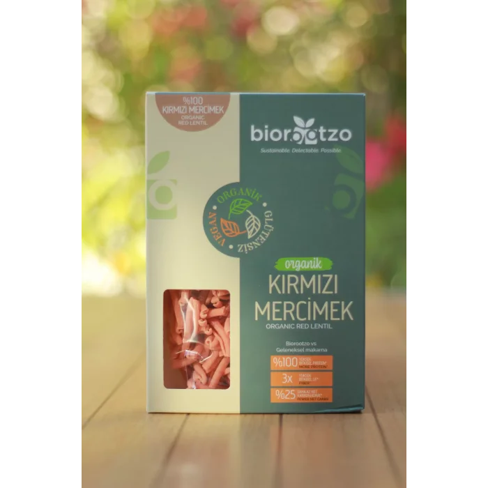 BUĞZ Biorootzo Artizan Makarna Bronz Kalıp Glütensiz ve Vegan Kırmızı Mercimek Casarecce 200 g