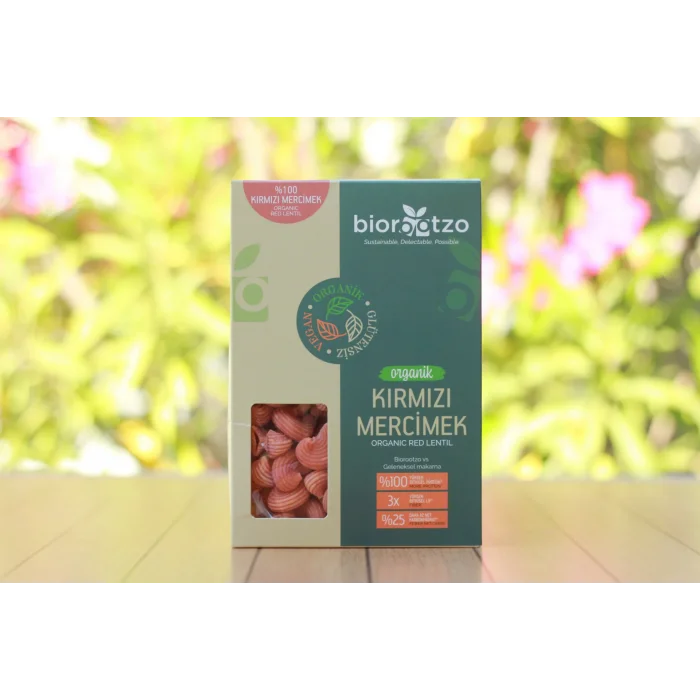 BUĞZ Biorootzo Artizan Makarna Bronz Kalıp Glütensiz ve Vegan Kırmızı Mercimek Mantı - Pipe Rigate 200 g