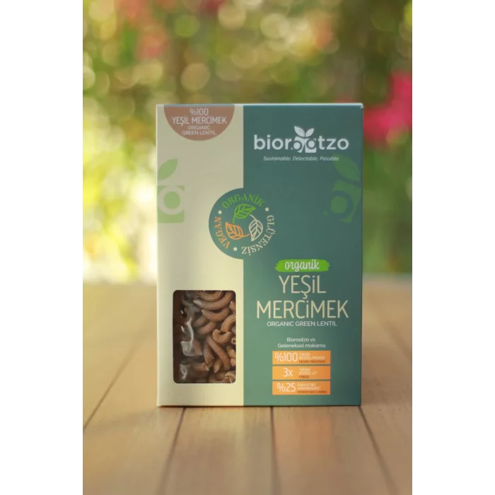 BUĞZ Biorootzo Artizan Makarna Bronz Kalıp Glütensiz ve Vegan Yeşil Mercimek Makarnası 200 g