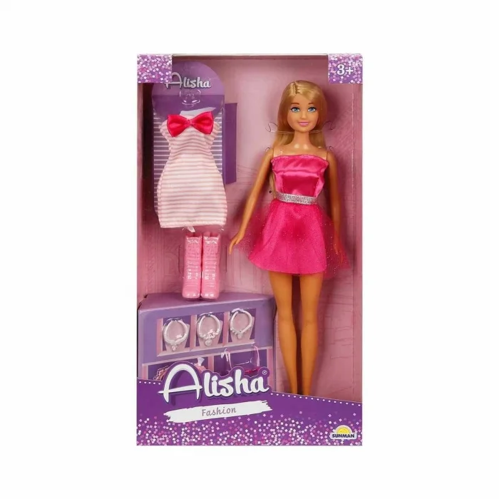 BUĞZ 01423 SUN-RST-SIS-MNK- Alisha Gece Elbiseli Bebek Seti 29cm