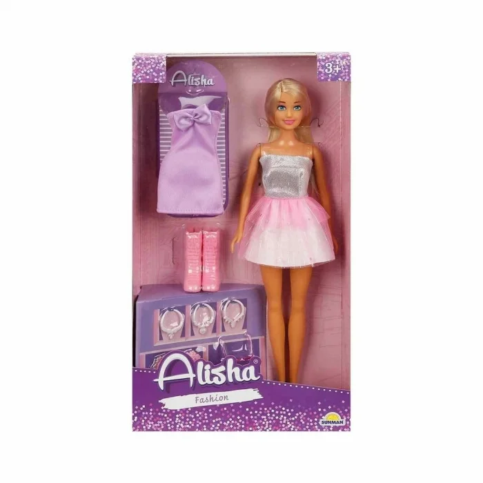 BUĞZ 01423 SUN-RST-SIS-MNK- Alisha Gece Elbiseli Bebek Seti 29cm