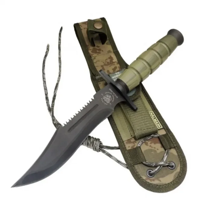 BUĞZ 0698 Haki Komando Bıçağı 30cm -  Testere Detaylı, Oluklu, Kılıflı