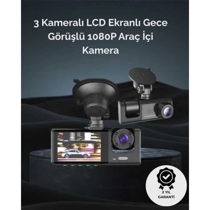  1. 3 Kameralı Full HD Araç Kamerası – Ön, İç ve Arka Görüş ile %100 Kapsama
