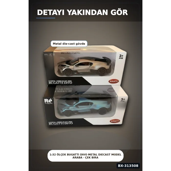 BUĞZ 1:32 Ölçek Bugatti Divo Metal Diecast Model Araba - Çek Bırak Özellikli, Lisanslı BX-313508