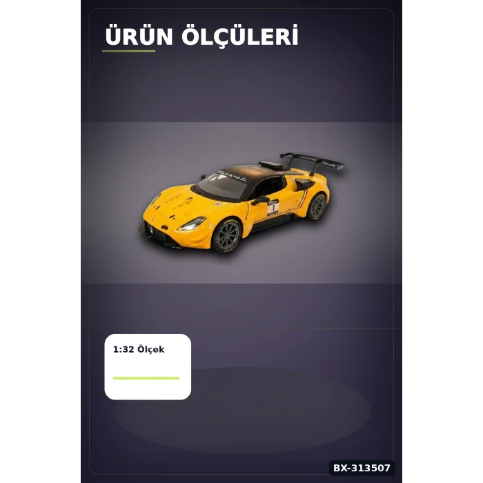 BUĞZ 1:32 Ölçekli Maserati GT2 Çek Bırak Araba - Lisanslı Model, 1 Adet Oyuncak Araba BX-313507
