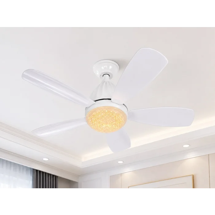 BUĞZ 1 Adet FİM Kristal 30W Ledli 5 Kanat Tavan Vantilatörü 1154 Kumandalı 3 Renk E27 Duy