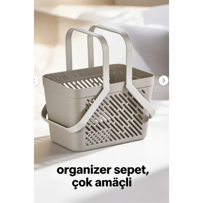 BUĞZ 1li Gri Çok Amaçlı Kulplu Sepet Mutfak Banyo Organizer Taşıma Sepeti