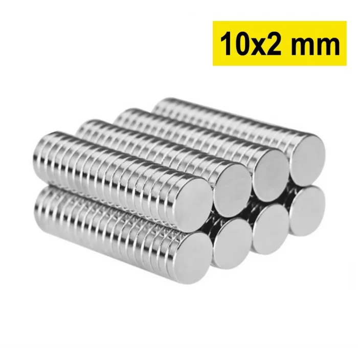 BUĞZ 10 Adet 10x2mm Yuvarlak Neodyum Mıknatıs Güçlü Magnet Nikel Kaplamalı
