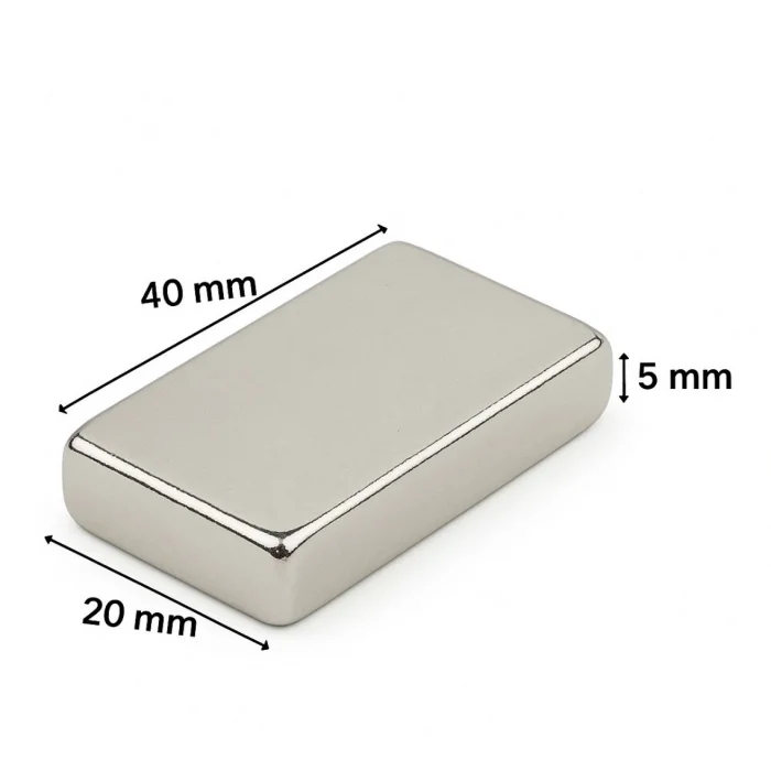 BUĞZ 10 Adet 40x20x5mm Neodyum Magnet Güçlü N35 Mıknatıs Köşeli Nikel Kaplama