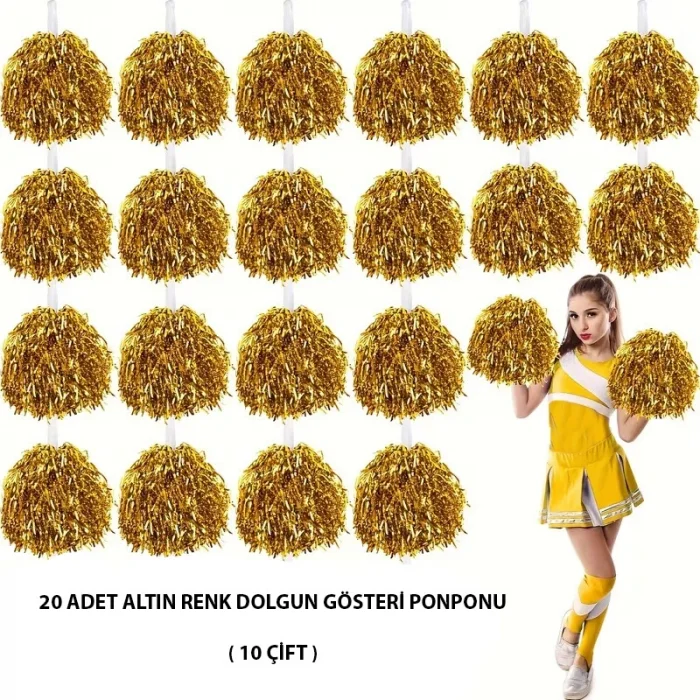BUĞZ 10 Çift ( 20 Adet ) Altın Renk 23 Nisan 19 Mayıs 29 Ekim Okul Gösteri Ponponları