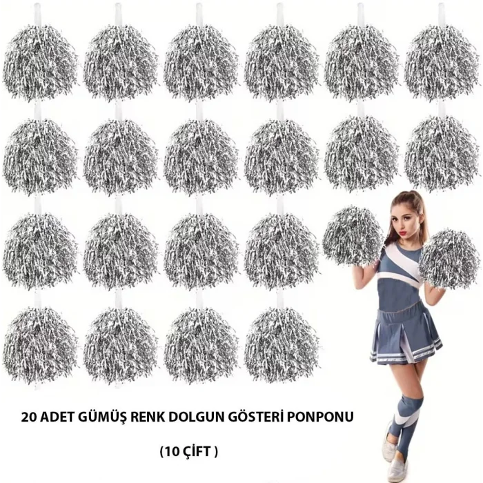 BUĞZ 10 Çift ( 20 Adet ) Gümüş Renk 23 Nisan 19 Mayıs 29 Ekim Okul Gösteri Ponponları