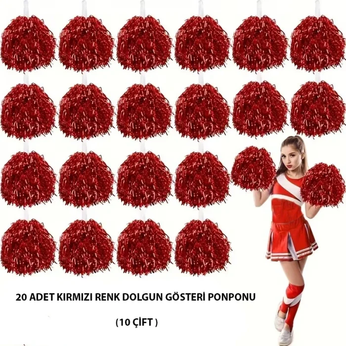 BUĞZ 10 Çift ( 20 Adet ) Kırmızı Renk 23 Nisan 19 Mayıs 29 Ekim Okul Gösteri Ponponları