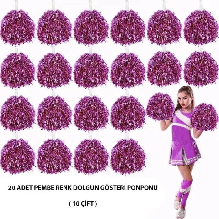 BUĞZ 10 Çift ( 20 Adet ) Pembe Renk 23 Nisan 19 Mayıs 29 Ekim Okul Gösteri Ponponları