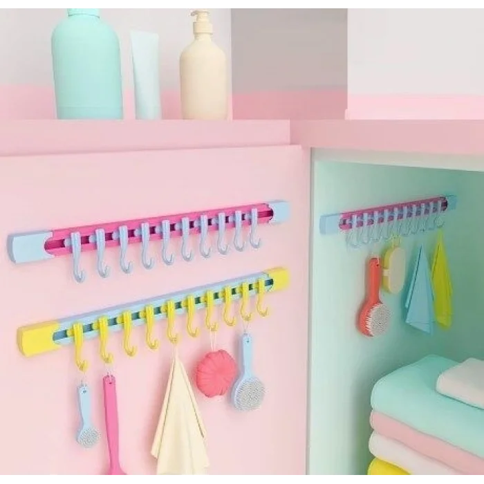 BUĞZ 10 Kancalı Raylı Mutfak ve Banyo Düzenleyici Askı 30 cm