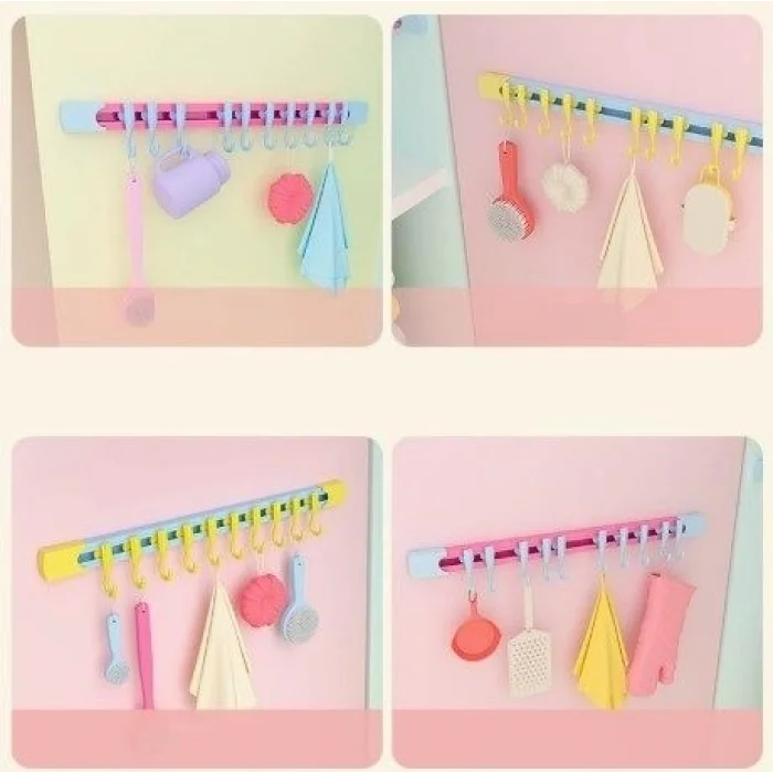 BUĞZ 10 Kancalı Raylı Mutfak ve Banyo Düzenleyici Askı 30 cm