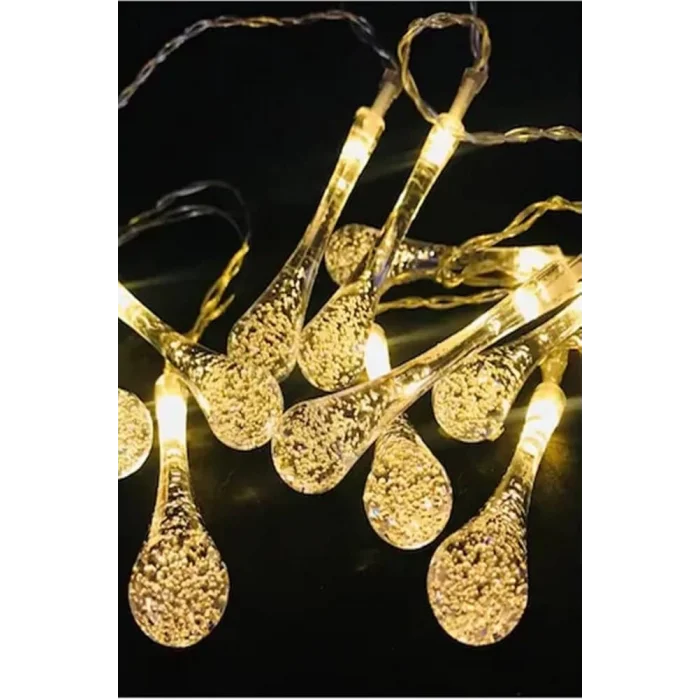 BUĞZ 10 Led 2 Metre Sarı Kristal Su Damlası Güneş Enerjili Led Işık Solar Bahçe Ağaç Lamba Aydınlatması