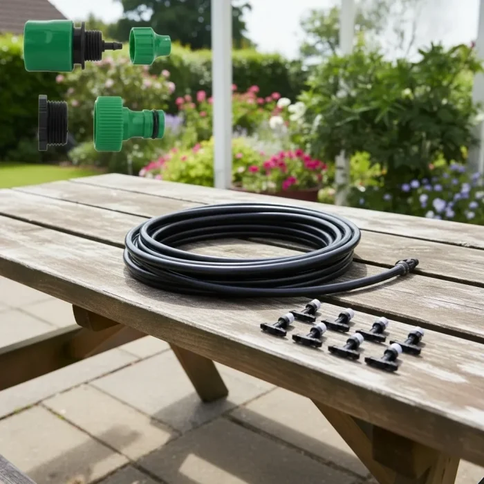 BUĞZ 10 Metre Kendin Yap Açık Alan Serinletme Sistemi - Nozzle Başlıklı Bahçe ve Teras Nemlendirme Seti