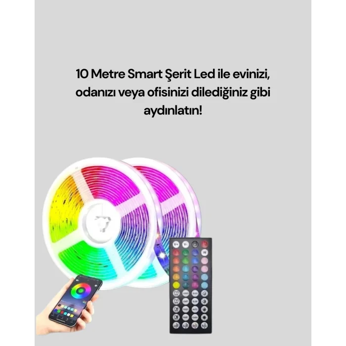  10 Metre Smart Şerit Led Bluetooth Telefon Kontrollü USB Enerjili