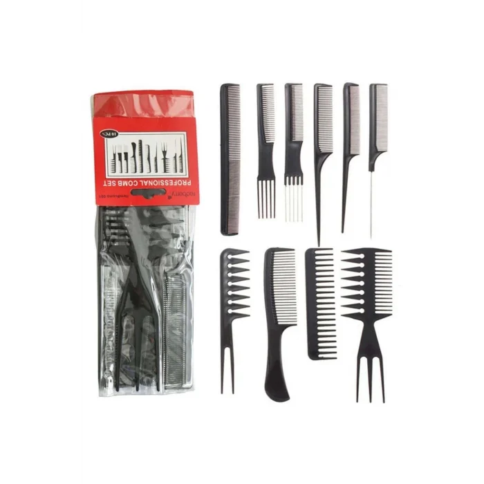  10 Parça Profesyonel Kuaför Tarak Seti - Saç Kesim, Ayırma, Şekillendirme Ve Fön Tarağı