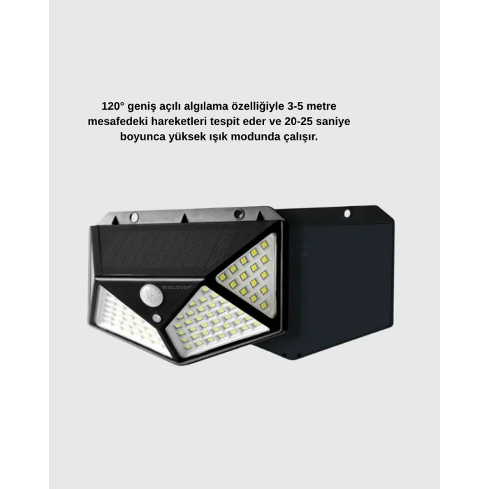 BUĞZ 100 LED Güneş Enerjili Bahçe Lambası – PIR Sensörlü, IP65 Su Geçirmez Dış Mekan Aydınlatma