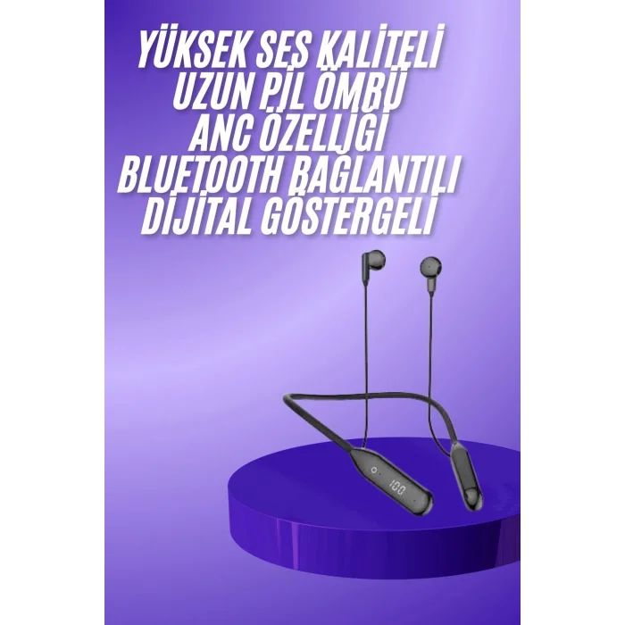 BUĞZ 100 Saat Kablolu Boyun Askılı Dijital Göstergeli Bluetooth Kulaklığı - BUĞZ