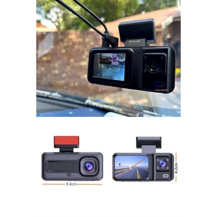 BUĞZ 1080P 3 Lensli WİFİ Araç İçi Kameralı Ekran DVR Kaydedici Gece Görüşlü - Lisinya