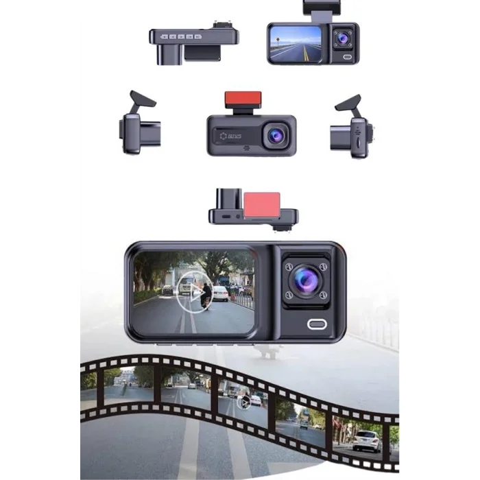 BUĞZ 1080P 3 Lensli WİFİ Araç İçi Kameralı Ekran DVR Kaydedici Gece Görüşlü - Lisinya