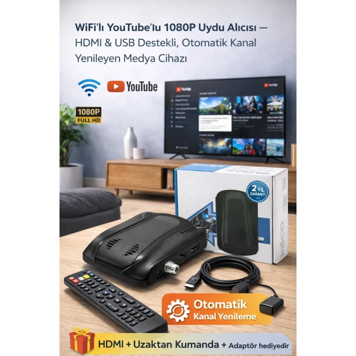 BUĞZ 1080P Dijital Uydu Alıcısı – YouTube, WiFi, HDMI USB Bağlantılı, Otomatik Kanal Ayarlı