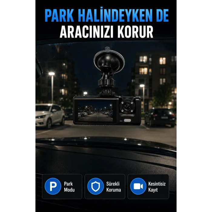 BUĞZ 1080P Full HD Araç İçi Kamera WiFi Bağlantılı Çift Kameralı Geniş Açılı Araç Kayıt Kamerası