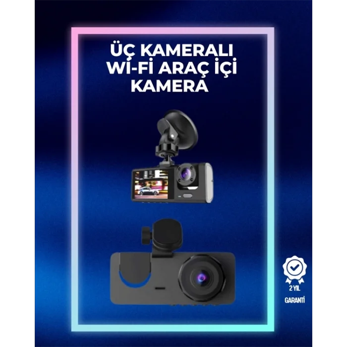  1080p Ön + 720p Arka & İç Kamera – Suya Dayanıklı Araç Güvenlik Kamerası