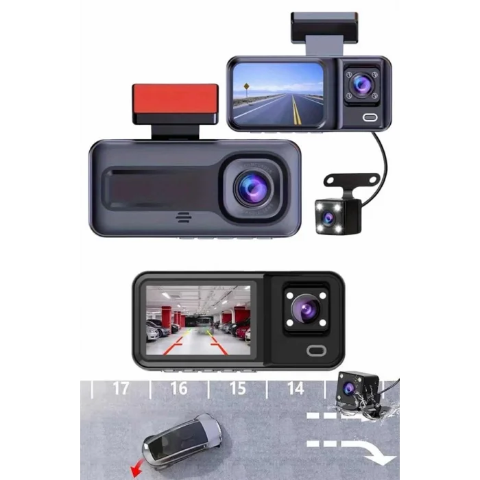 BUĞZ 1080p Sürüş Kaydedici 2 İnç Araç Araba Ön İç Arka DVR IPS Ekran - Lisinya